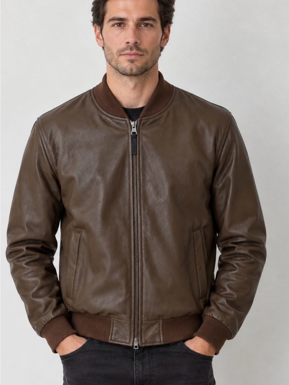RUDSAK Men's Espresso PU Bomber Jacket W126670 G/L Large NWT